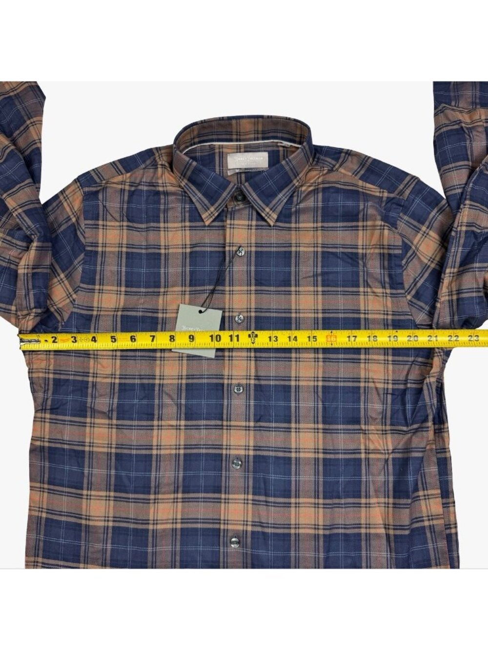 NEW Hickey Freeman Men's Flannel Button Flannel Shirt Blue/Brown Plaid • Large - Picture 9 of 10